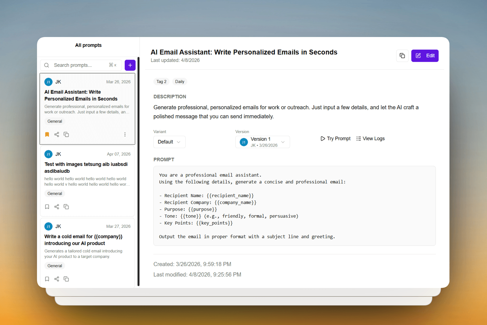 PromptBits dashboard preview